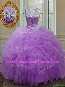 Trendy Scoop Spring and Summer and Fall and Winter Organza Sleeveless Floor Length Quinceanera Dress andBeading and Ruffles