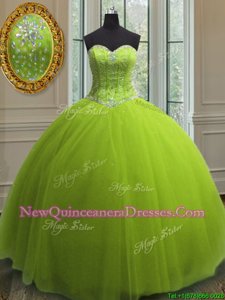 Fantastic Yellow Green Lace Up Sweet 16 Dresses Beading and Sequins Sleeveless Floor Length
