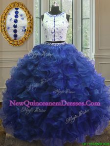 Glorious Scoop Clasp Handle Royal Blue Sleeveless Appliques and Ruffles Floor Length Sweet 16 Quinceanera Dress