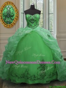 Customized Organza Sweetheart Sleeveless Court Train Lace Up Beading and Appliques and Pick Ups Sweet 16 Dresses inApple Green