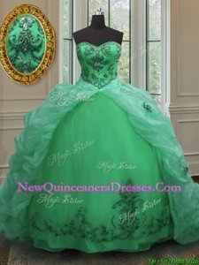 Sleeveless Court Train Lace Up With Train Beading and Appliques and Pick Ups Sweet 16 Dresses