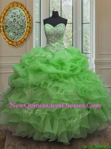 Modest Pick Ups Floor Length Ball Gowns Sleeveless Spring Green Quinceanera Gown Lace Up