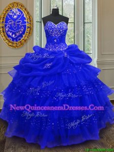 Custom Fit Spring and Summer and Fall and Winter Organza Sleeveless Floor Length Sweet 16 Quinceanera Dress andBeading and Ruffled Layers and Pick Ups