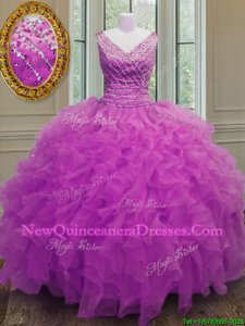 Wonderful Sleeveless Zipper Floor Length Beading and Ruffles Quince Ball Gowns