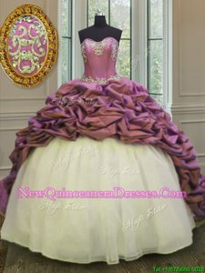 Super White And Purple Sweetheart Lace Up Beading and Appliques and Pick Ups Quince Ball Gowns Sweep Train Sleeveless