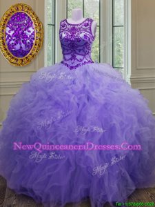 Spring and Summer and Fall and Winter Tulle Sleeveless Floor Length Sweet 16 Quinceanera Dress andBeading and Ruffles