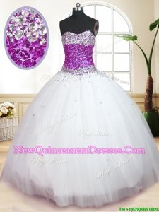 Fine Spring and Summer and Fall and Winter Tulle Sleeveless Floor Length 15 Quinceanera Dress andBeading