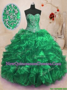 Hot Sale With Train Ball Gowns Sleeveless Green Sweet 16 Quinceanera Dress Sweep Train Lace Up