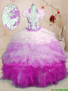 Custom Design Brush Train Ball Gowns Quinceanera Dresses Multi-color Sweetheart Organza Sleeveless With Train Lace Up