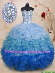 Superior Beading and Ruffles Sweet 16 Dress Multi-color Lace Up Sleeveless Floor Length