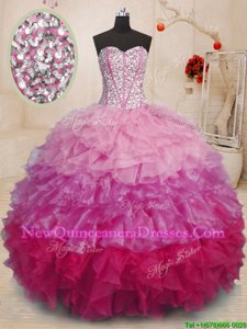 Chic Organza Sweetheart Sleeveless Lace Up Beading and Ruffles Ball Gown Prom Dress inMulti-color