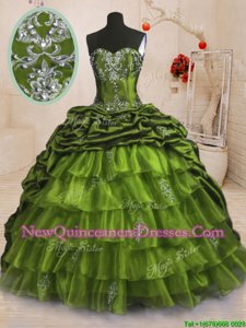 Pick Ups Ruffled With Train Ball Gowns Sleeveless Olive Green 15 Quinceanera Dress Sweep Train Lace Up