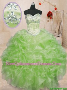 Delicate Spring Green Lace Up Sweetheart Beading and Ruffles Sweet 16 Dress Organza Sleeveless