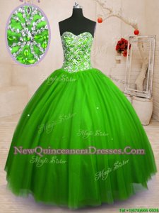Superior Floor Length Lace Up Sweet 16 Dresses Spring Green and In for Military Ball and Sweet 16 and Quinceanera withBeading