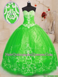 Inexpensive Beading and Appliques Sweet 16 Dress Spring Green Lace Up Sleeveless Floor Length