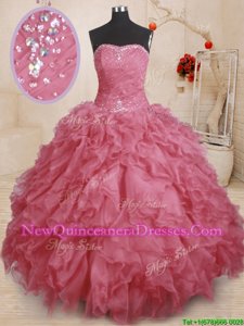 Simple Sleeveless Lace Up Floor Length Beading and Ruffles and Ruching Quince Ball Gowns