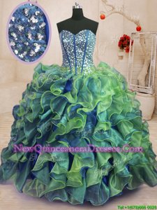Sexy Multi-color Sleeveless Organza Lace Up Quinceanera Gowns for Military Ball and Sweet 16 and Quinceanera