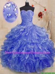 Stylish Sleeveless Organza Floor Length Lace Up Quinceanera Dress inPurple withBeading and Ruffles