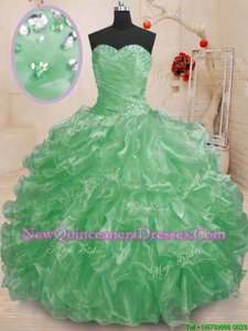 Fantastic Green Sweetheart Neckline Beading and Ruffles Sweet 16 Dresses Sleeveless Lace Up