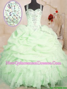 Traditional Yellow Green Ball Gowns Organza Straps Sleeveless Beading and Ruffles and Pick Ups Floor Length Zipper Ball Gown Prom Dress