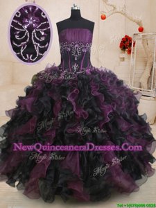 Multi-color Strapless Neckline Beading and Ruffles Sweet 16 Quinceanera Dress Sleeveless Lace Up
