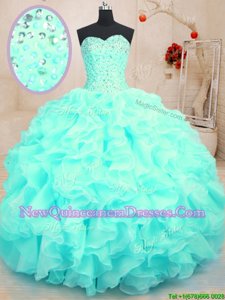 Attractive Aqua Blue Sleeveless Organza Lace Up Sweet 16 Dresses for Military Ball and Sweet 16 and Quinceanera