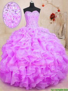Romantic Sleeveless Organza Floor Length Lace Up Quinceanera Dresses inPurple withBeading and Ruffles