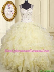 Custom Designed Floor Length Light Yellow Sweet 16 Quinceanera Dress Straps Sleeveless Lace Up