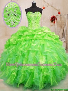 Spring Green Sleeveless Floor Length Beading and Ruffles Lace Up Sweet 16 Dress