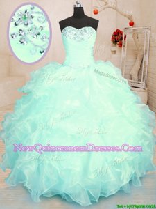Attractive Turquoise and Apple Green Sleeveless Beading and Ruffles Floor Length Sweet 16 Dress