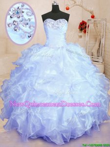 Sumptuous Lavender Ball Gowns Beading and Ruffles Sweet 16 Dress Lace Up Organza Sleeveless Floor Length