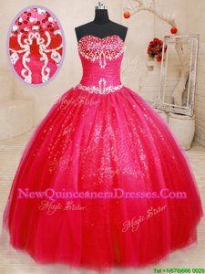 Admirable Floor Length Lace Up Quinceanera Dress Red and In for Military Ball and Sweet 16 and Quinceanera withBeading