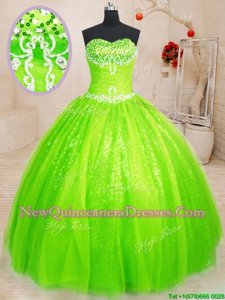 Smart Spring Green Tulle and Sequined Lace Up Sweet 16 Quinceanera Dress Sleeveless Floor Length Beading