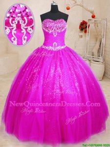 Dramatic Fuchsia Sweetheart Lace Up Beading Sweet 16 Dress Sleeveless