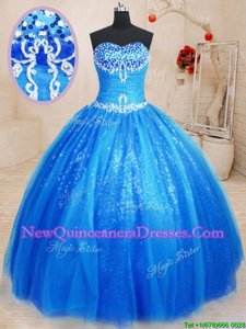 New Arrival Royal Blue Sweetheart Neckline Beading and Appliques Quince Ball Gowns Sleeveless Lace Up