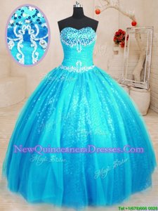 Dazzling Baby Blue Sleeveless Beading and Appliques Floor Length 15th Birthday Dress
