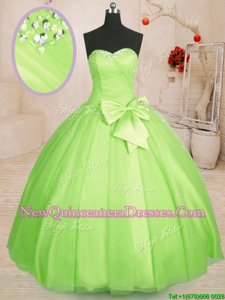 Attractive Yellow Green Sleeveless Floor Length Beading and Bowknot Lace Up Quinceanera Gowns