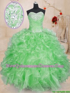Enchanting Floor Length Spring Green Quinceanera Dress Organza Sleeveless Spring and Summer and Fall and Winter Beading and Ruffles
