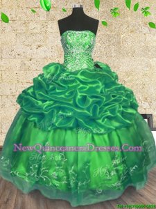 Dazzling Green Strapless Neckline Beading and Embroidery Quinceanera Gowns Sleeveless Lace Up