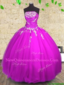 Glamorous Floor Length Purple Sweet 16 Quinceanera Dress Tulle Sleeveless Spring and Summer and Fall and Winter Appliques and Ruching