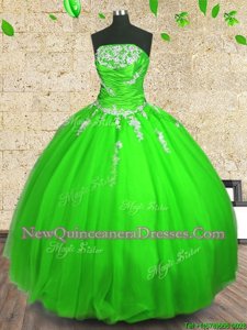 Amazing Spring and Summer and Fall and Winter Tulle Sleeveless Floor Length Quinceanera Dress andAppliques