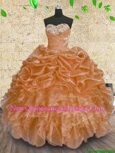 Attractive Orange Sweet 16 Quinceanera Dress Military Ball and Sweet 16 and Quinceanera and For withBeading and Appliques and Ruffles and Sequins Sweetheart Sleeveless Lace Up