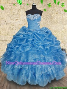 Best Selling Spring and Summer and Fall and Winter Organza Sleeveless Floor Length Vestidos de Quinceanera andBeading and Appliques and Ruffles and Ruching