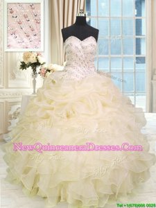 Pretty Floor Length Lace Up Quinceanera Dress Champagne and In for Military Ball and Sweet 16 and Quinceanera withBeading and Ruffles