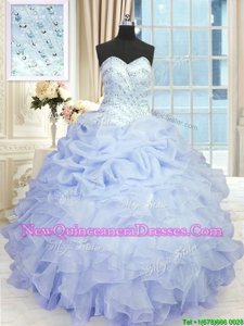 Great Lavender Sleeveless Floor Length Beading and Ruffles Lace Up Sweet 16 Quinceanera Dress