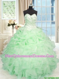 Free and Easy Apple Green Sweetheart Neckline Beading and Ruffles Quinceanera Dress Sleeveless Lace Up