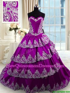 Stylish Sleeveless Beading and Appliques and Ruffled Layers Lace Up Quinceanera Dresses