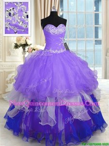 Comfortable Sleeveless Beading and Ruffles Lace Up Ball Gown Prom Dress