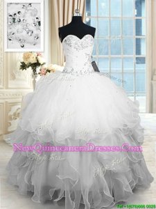 Beautiful Floor Length Ball Gowns Sleeveless White Quinceanera Gown Lace Up