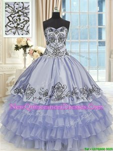 Suitable Sleeveless Beading and Embroidery and Ruffled Layers Lace Up Vestidos de Quinceanera